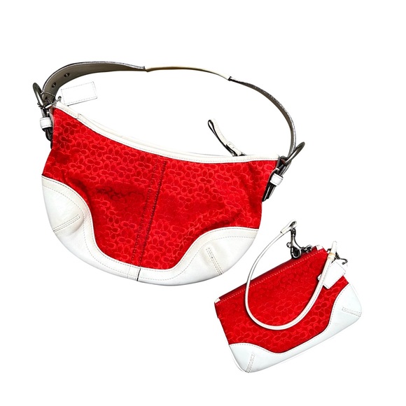 COACH - Signature Red Hobo Bag and Wristlet SET - Picture 1 of 7